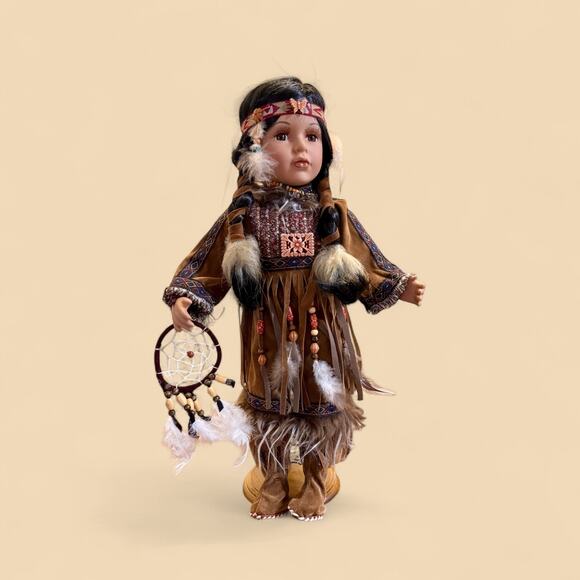 Vintage Porcelain Native American Doll With Display Stand. - Picture 1 of 4